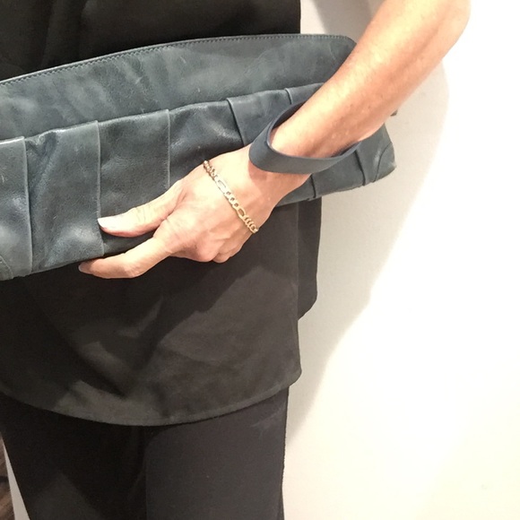 YL teal leather clutch, wristlet - Picture 1 of 6